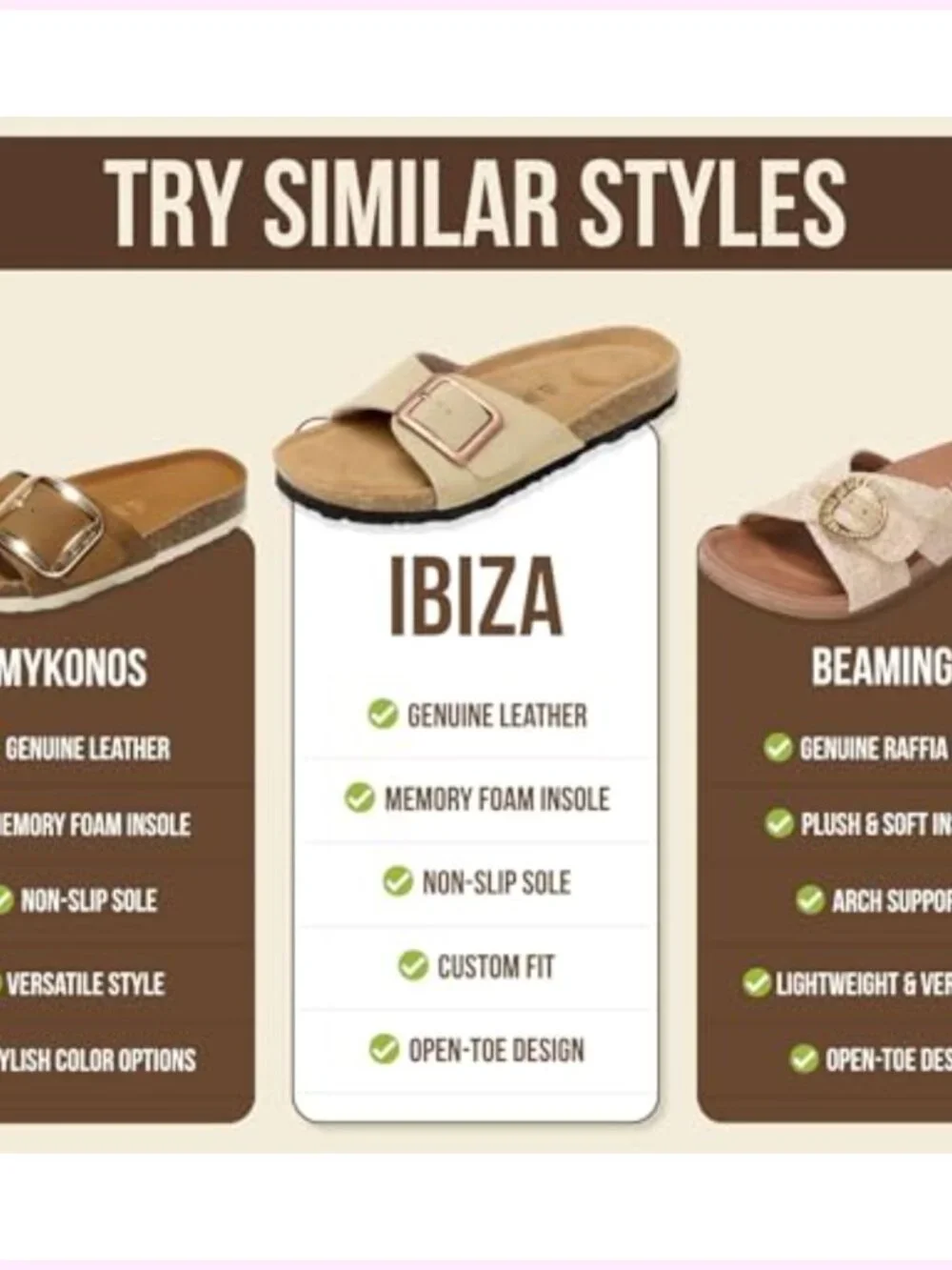 100% Genuine Leather Sandals Slides Memory Foam Insole Women Dressy Beach